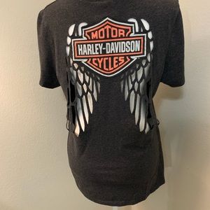 Harley Davidson Tee shirt with cut out angel wings.